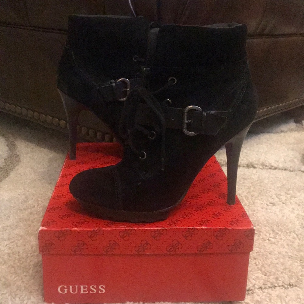 GUESS GWFontanna Black Suede Lace Up Boots